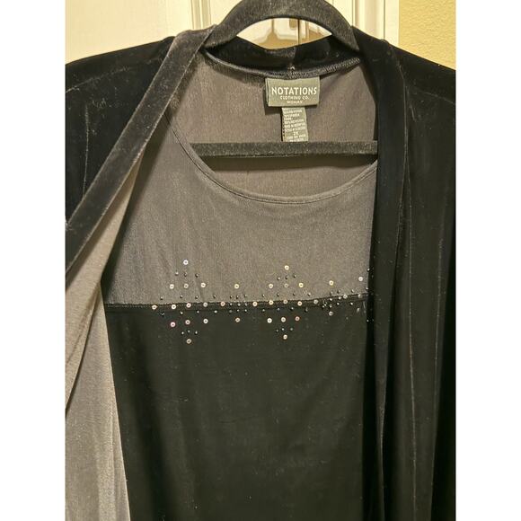 Notations Women’s Black 2 in 1 Black Velvet Cardigan Sheer Beaded Plus Sz 2X - Picture 2 of 9